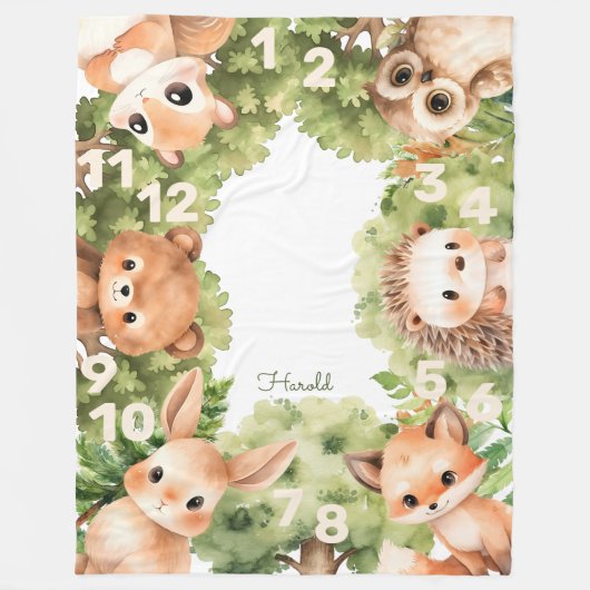 Woodland Animals Boy Baby shower mijlpaal Fleece Deken (Voorkant)