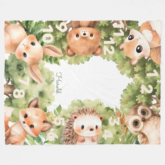Woodland Animals Boy Baby shower mijlpaal Fleece Deken (Voorkant (Horizontaal))