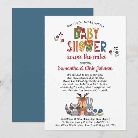 Woodland Animals Boy Baby shower per post Kaart (Voorkant / Achterkant)