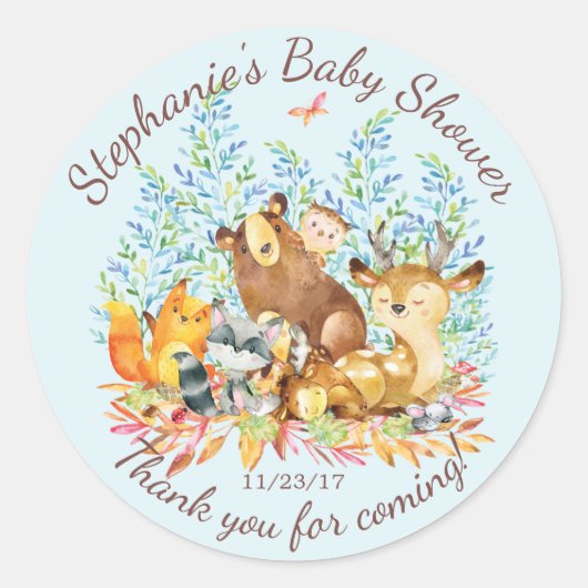 Woodland Animals Boys Baby shower Favor Sticker (Voorkant)