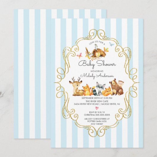 Woodland Animals Boys Baby shower Kaart (Voorkant / Achterkant)