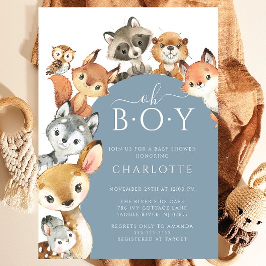 Woodland Animals Boys Baby shower Uitnodiging
