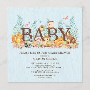 Woodland Animals Boys Baby shower Uitnodiging