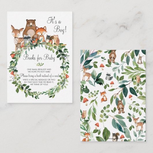 Woodland Animals Bring a Book Baby shower Boy Informatiekaartje (Voorkant / Achterkant)