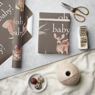 Woodland Animals Brown Oh Baby Wrapping Paper Cadeaupapier