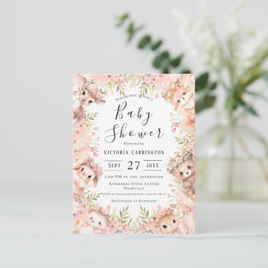 Woodland Animals Budget Baby shower Briefkaart (Staand voorkant)