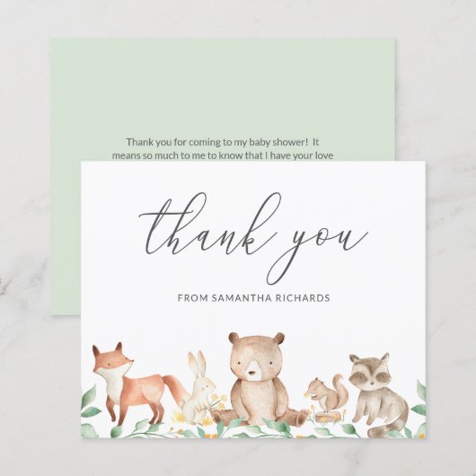 Woodland Animals Budget Baby shower Dank u Kaart (Voorkant / Achterkant)