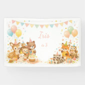 Woodland Animals Bunny Bear Fox Birthday Backdrop  Spandoek (Horizontaal)