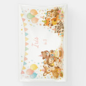 Woodland Animals Bunny Bear Fox Birthday Backdrop  Spandoek (Verticaal)