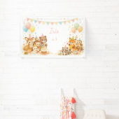 Woodland Animals Bunny Bear Fox Birthday Backdrop  Spandoek (Insitu)