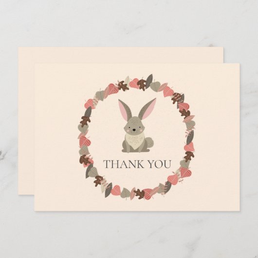 Woodland Animals Bunny Dank u Bedankkaart (Voorkant / Achterkant)