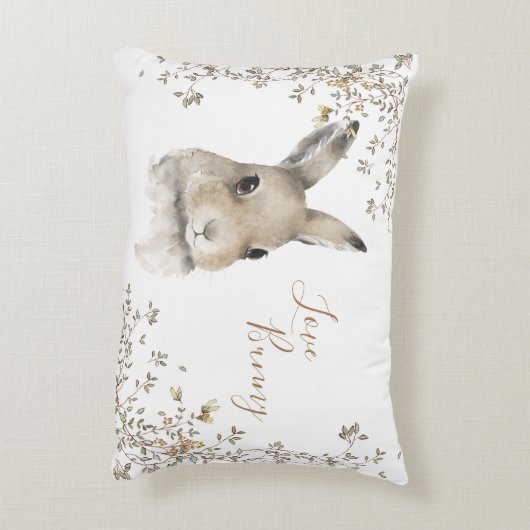 Woodland Animals Bunny Rabbit Floral Script Accent Kussen (Achterkant (Verticaal))
