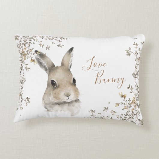 Woodland Animals Bunny Rabbit Floral Script Accent Kussen (Achterkant)