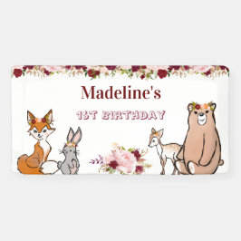 Woodland Animals Burgundy & Pink Floral Banner