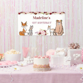Woodland Animals Burgundy & Pink Floral Banner