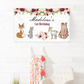 Woodland Animals Burgundy & Pink Floral Spandoek (Insitu)