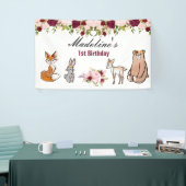 Woodland Animals Burgundy & Pink Floral Spandoek (Beurs)