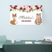 Woodland Animals Burgundy & Pink Floral Spandoek (Beurs)