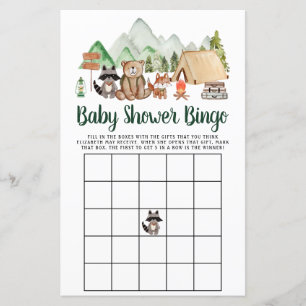 Woodland Animals Camping Baby shower Bingo Game