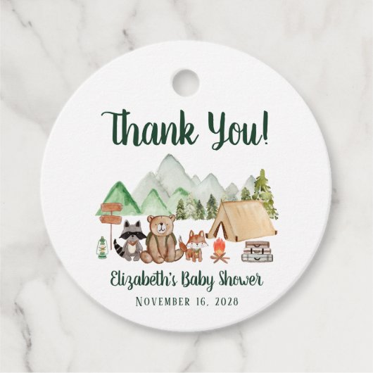 Woodland Animals Camping Baby shower Hartelijk dan Bedankjes Labels (Voorkant)