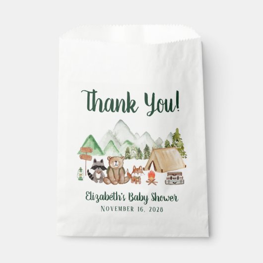 Woodland Animals Camping Baby shower Hartelijk dan Bedankzakje (Voorkant)