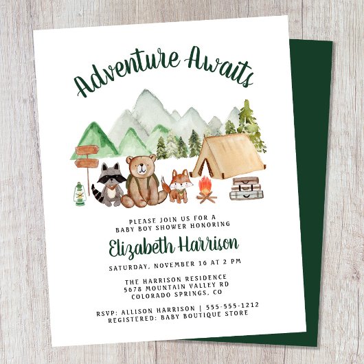 Woodland Animals Camping Baby shower Invitation