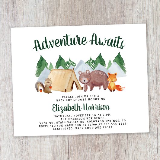 Woodland Animals Camping Baby shower Invitation