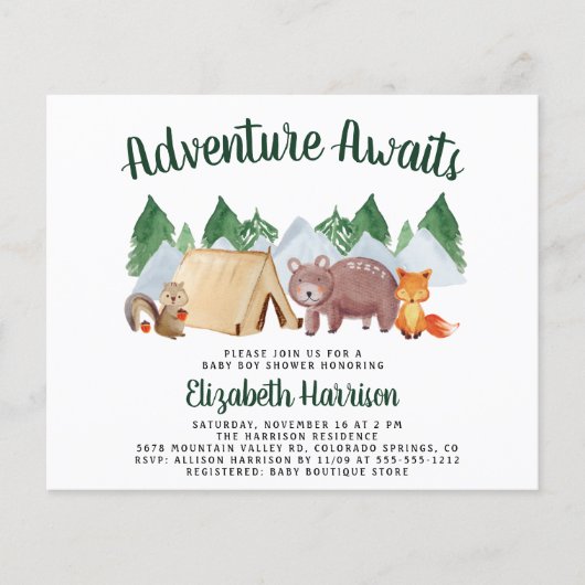 Woodland Animals Camping Baby shower Invitation (Voorkant)