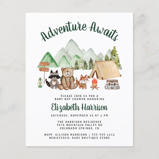 Woodland Animals Camping Baby shower Invitation (Voorkant)