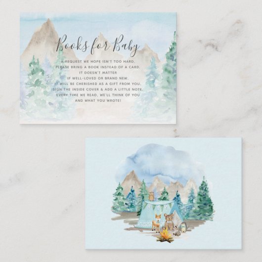 Woodland Animals Camping Books Boy Baby Enclosure Visitekaartje (Voorkant / Achterkant)