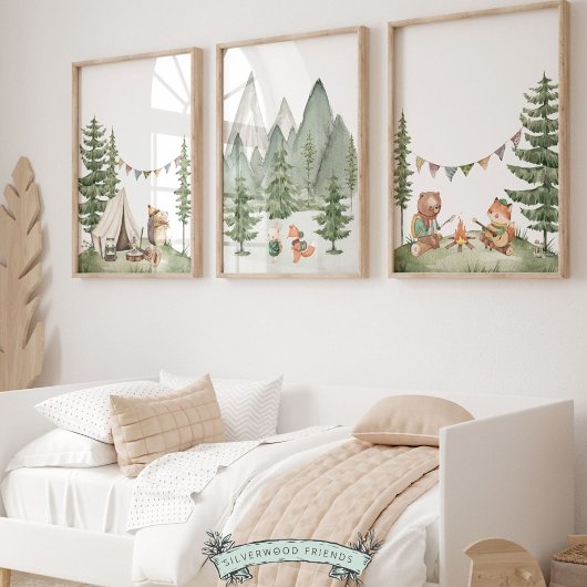 Woodland Animals Camping Kwekerij Prints