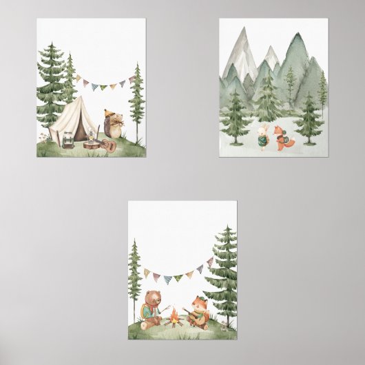 Woodland Animals Camping Kwekerij Prints (Voorkant)