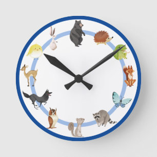 Woodland Animals Children's Room Deer Fox Rabbit Ronde Klok