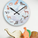 Woodland Animals Children's Room Deer Fox Rabbit Ronde Klok<br><div class="desc">Dit ontwerp is gemaakt met behulp van digitale kunst. Het kan in het gebied worden aangepast door de klik aan te passen en de naam, initialen of woorden aan te passen. U kunt de tekstkleur en de stijl ook veranderen of de tekst voor een slechts ontwerp van het afbeelding schrappen....</div>