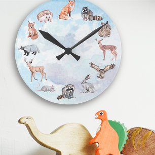 Woodland Animals Children's Room Deer Fox Rabbit Ronde Klok