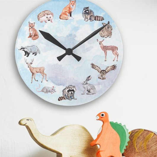 Woodland Animals Children's Room Deer Fox Rabbit Ronde Klok