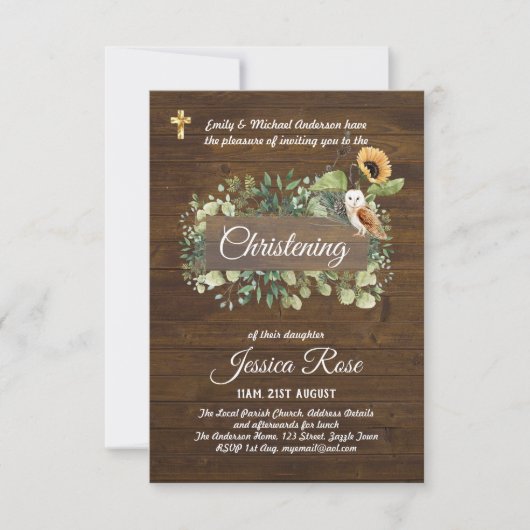 Woodland Animals Christening Invite Baptism (Voorkant)