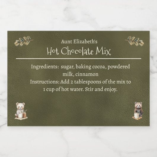 Woodland Animals Christmas Hot Cocoa Mix Groen Voedselcontainer Etiket (Enkel label)