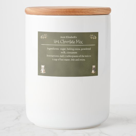Woodland Animals Christmas Hot Cocoa Mix Groen Voedselcontainer Etiket (Voorkant)