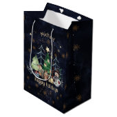 Woodland Animals Christmas Navy blauw Medium Cadeauzakje (Voorkant Gekanteld)