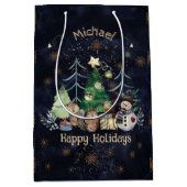 Woodland Animals Christmas Navy blauw Medium Cadeauzakje (Voorkant)