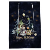 Woodland Animals Christmas Navy blauw Medium Cadeauzakje (Achterkant)