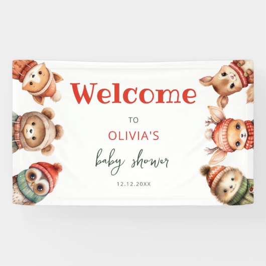 Woodland Animals Christmas Winter Baby shower Spandoek (Horizontaal)