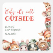 Woodland Animals Christmas Winter Baby shower Vierkante Sticker (Voorkant)