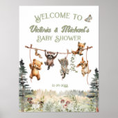 Woodland Animals Clothesline Baby shower Welkom Poster (Voorkant)
