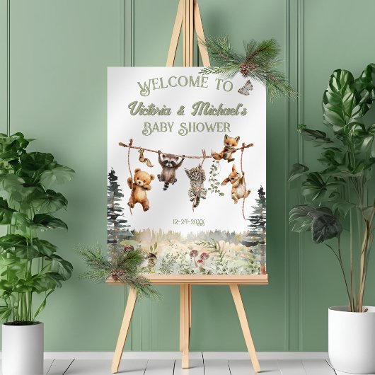 Woodland Animals Clothesline Baby shower Welkom Poster