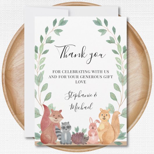 Woodland Animals Couples Baby shower Dank u Bedankkaart