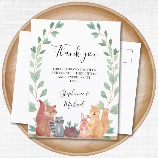 Woodland Animals Couples Baby shower Dank u Briefkaart