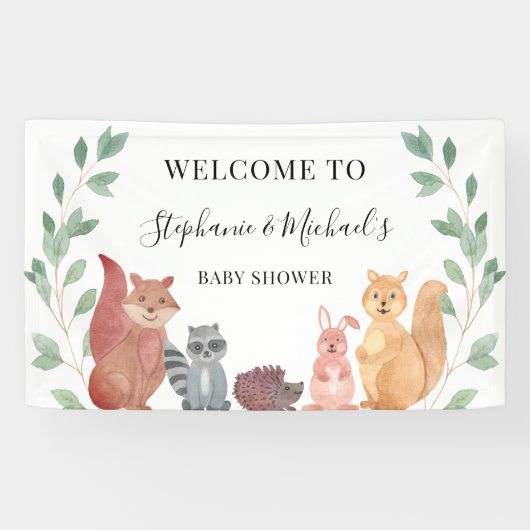 Woodland Animals Couple's Baby shower Welkom Spandoek (Horizontaal)