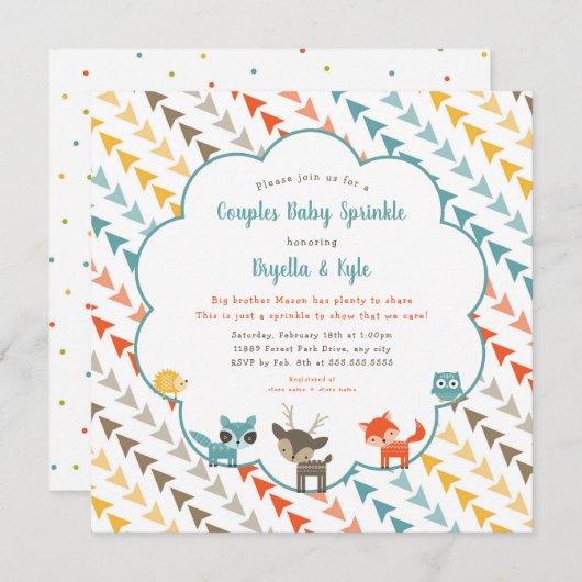 Woodland Animals Couples Baby Sprinkle Kaart (Voorkant / Achterkant)